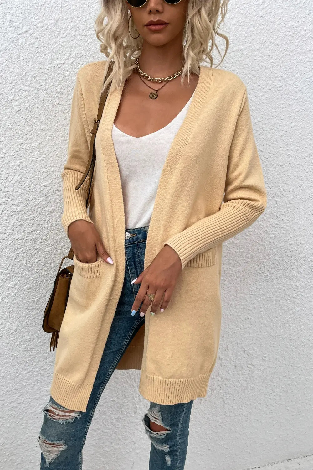 Open Front Long Sleeve Cardigan Pockets (4)