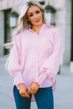 Striped Lantern Sleeve Collared Shirt (10)