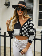 Plaid V-neck Dropped Shoulder Cardigan (8)