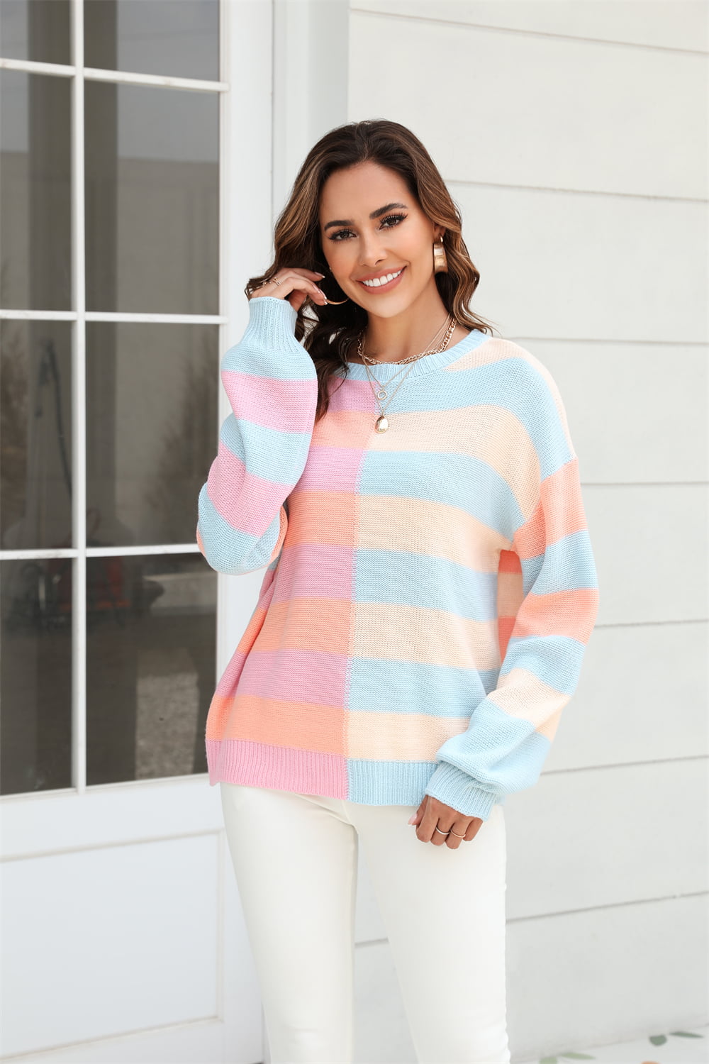 Round Neck Long Sleeve Shoulder Sweater (3)