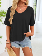 V-neck Relaxed Fit Solid Color T-shirt (7)