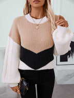 Contrast Round Neck Long Sleeve Sweater (2)