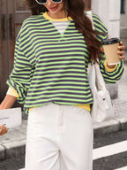 Contrast Trim Striped Crew Neck Sweatshirt (12)