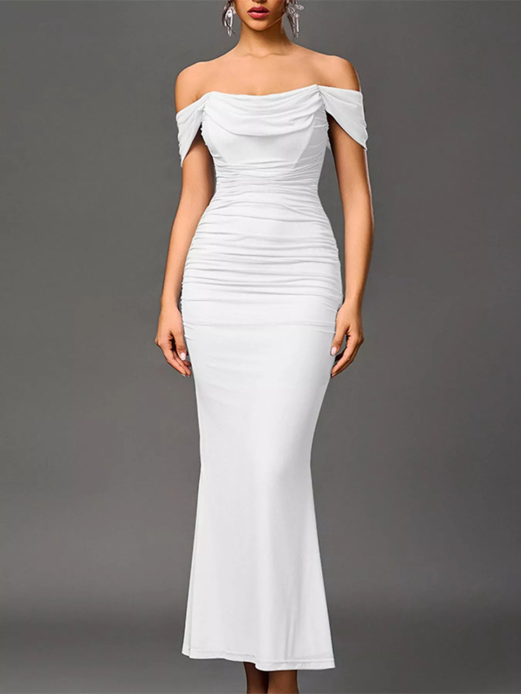 Off-shoulder Ruched Mermaid Maxi Dress (9)