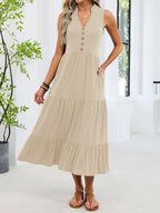 Sleeveless Notched Tiered Midi Dress (6)