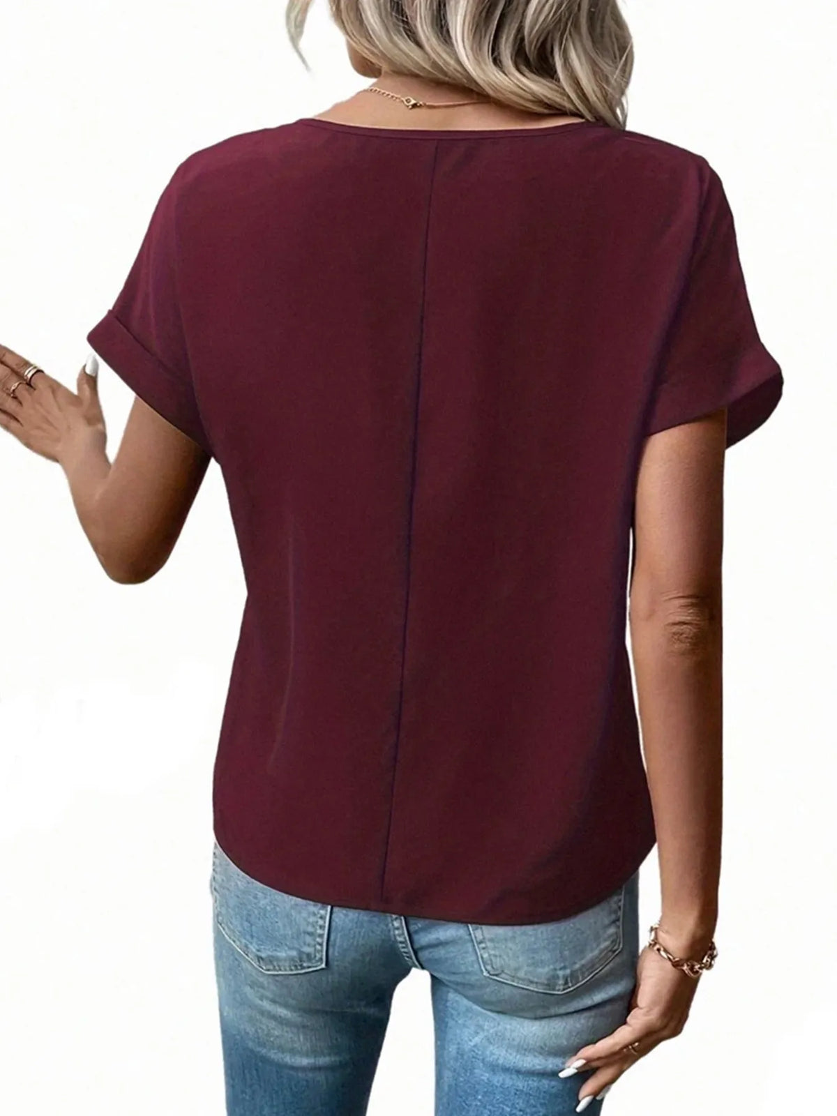 Casual Zipper Front Short Sleeve Blouse (9)