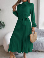 Mock Neck Pleated Midi Dress (14)