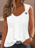 Eyelet Solid Tank Top Casual Sleeveless Summer Clothing variant CJLS223057701AZ|CJLS223057702BY|CJLS223057703CX|CJLS223057704DW|CJLS223057705EV|CJLS223057706FU