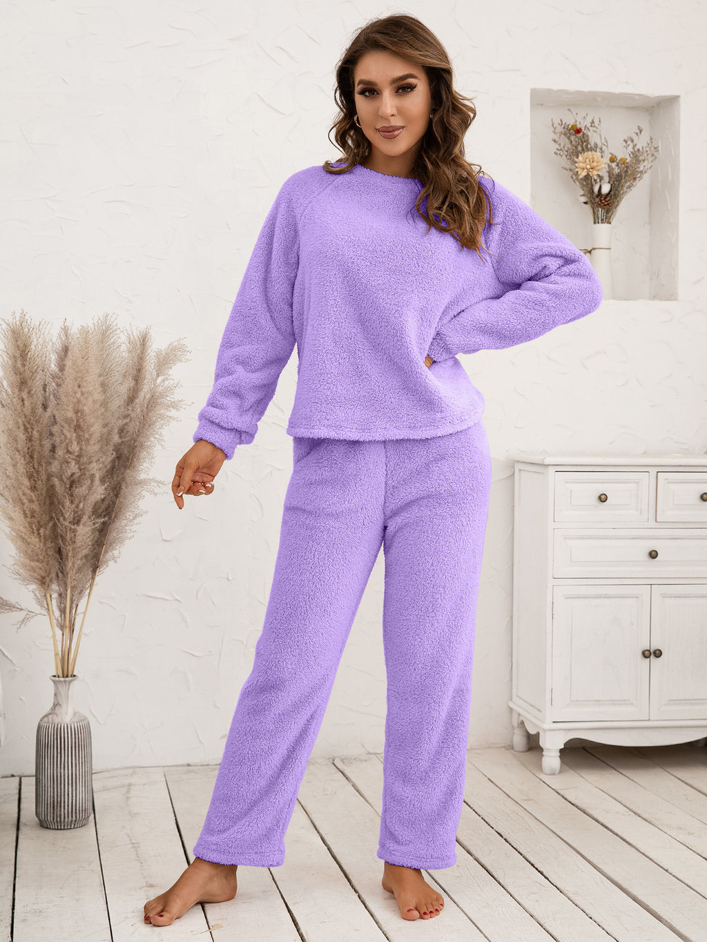 Teddy Long Sleeve Top Pants Lounge Set (23)