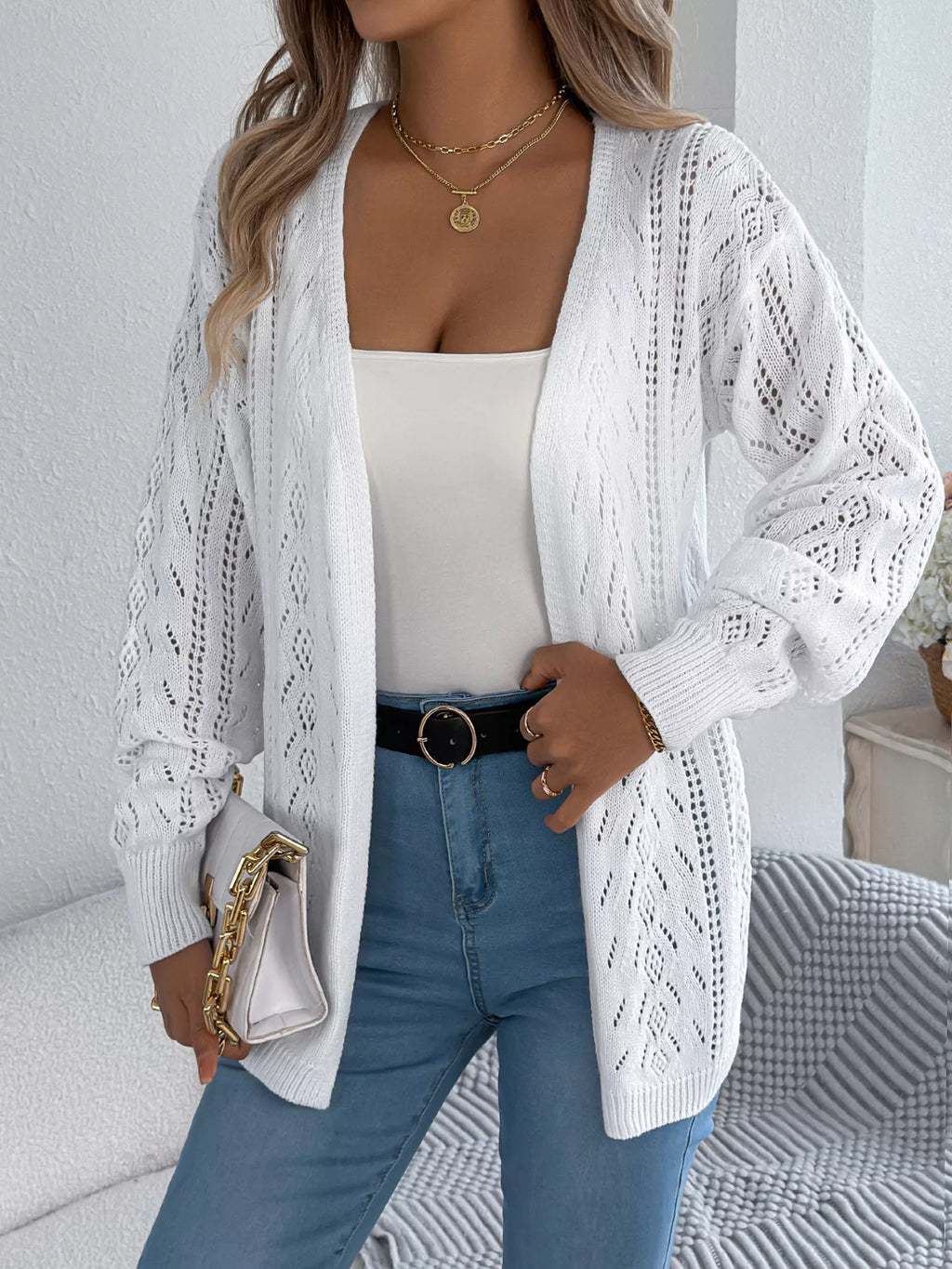 Openwork Open Front Cardigan (15)