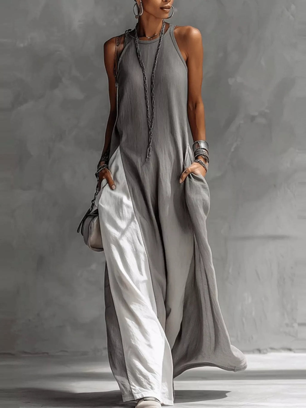 Two-tone Sleeveless Maxi Dress