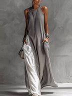 Two-tone Sleeveless Maxi Dress