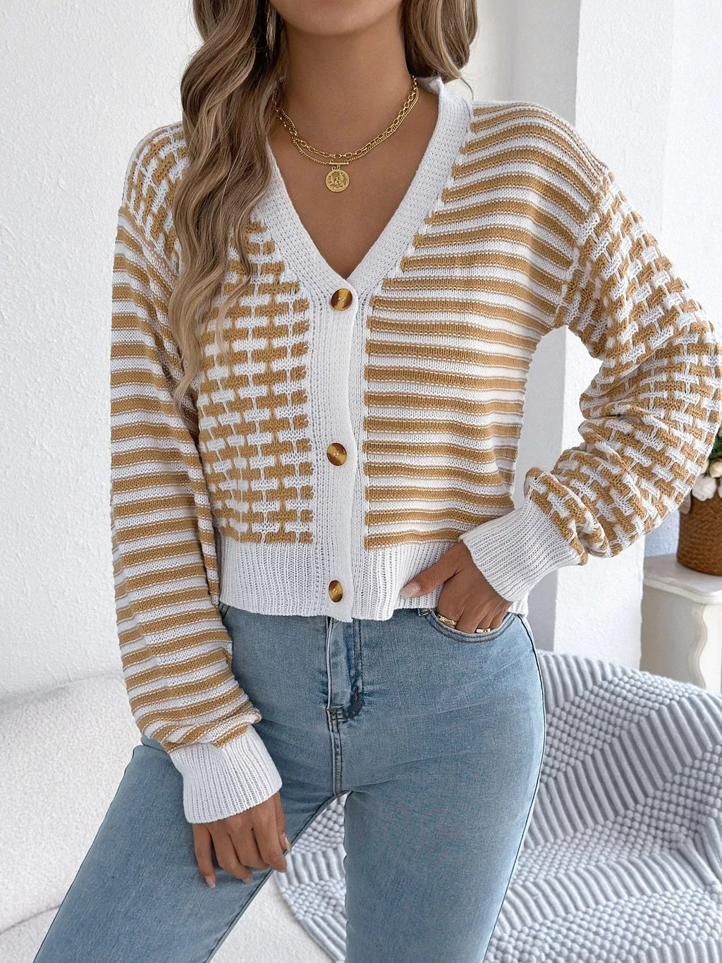 Striped Button-up Cropped Cardigan (18)
