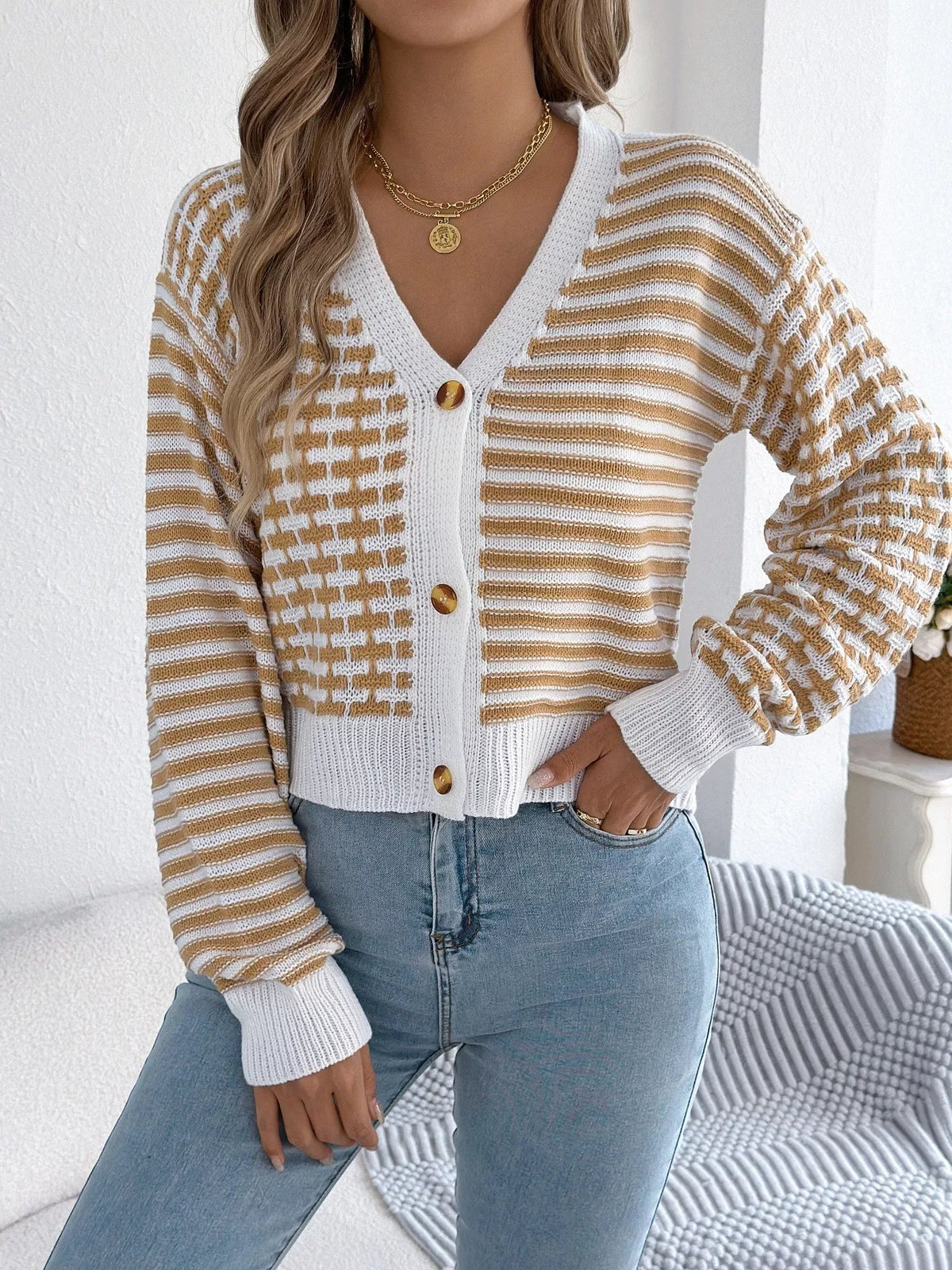 Striped Button-up Cropped Cardigan (18)