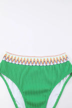 Textured Contrast Banding Bikini High Waist 2pcs Swimsuit (10)