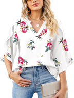 Printed Notched Half Sleeve Blouse (24)