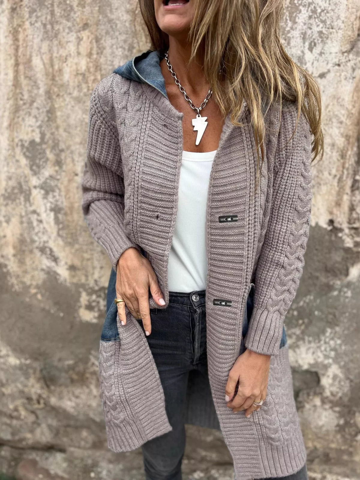 Full Size Hooded Cable Knit Longline Cardigan Plus (5)