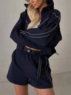 Drawstring Zip-up Jacket Shorts Set (15)