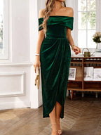 Velvet Off-shoulder Ruched Midi Dress (12)