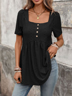 Eyelet Square Neck Short Sleeve Top (7)