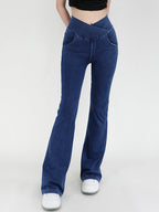 Wide Waistband Bootcut Jeans Pockets