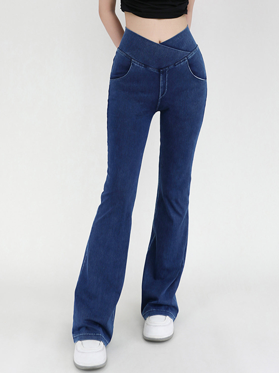 Wide Waistband Bootcut Jeans Pockets