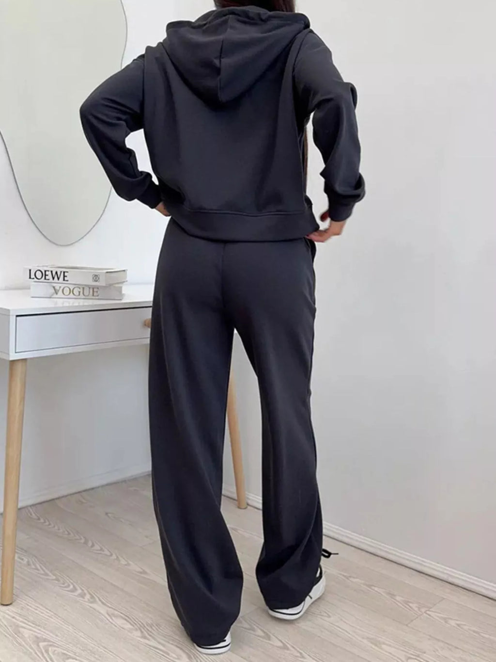 Zip-up Hoodie Wide-leg Pants Set (20)