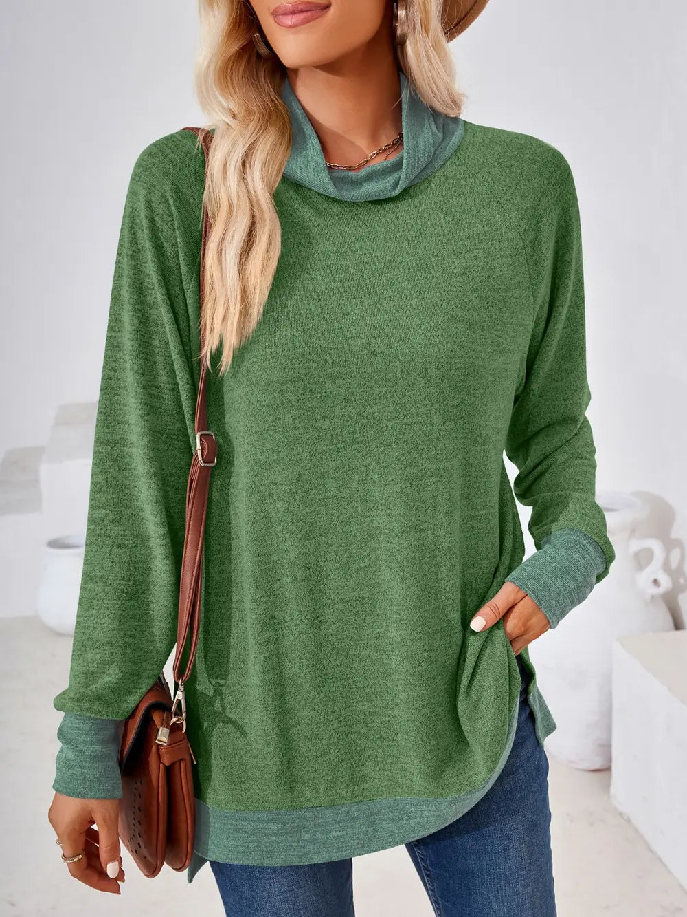 Contrast Mock Neck Long Sleeve T-shirt (21)