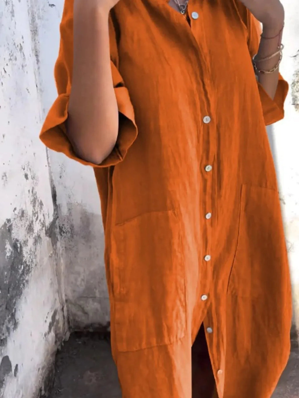 Full Size Casual Linen Button-down Shirt Dress Plus (18)
