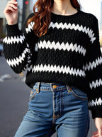 Striped Round Neck Dropped Shoulder Sweater (6)