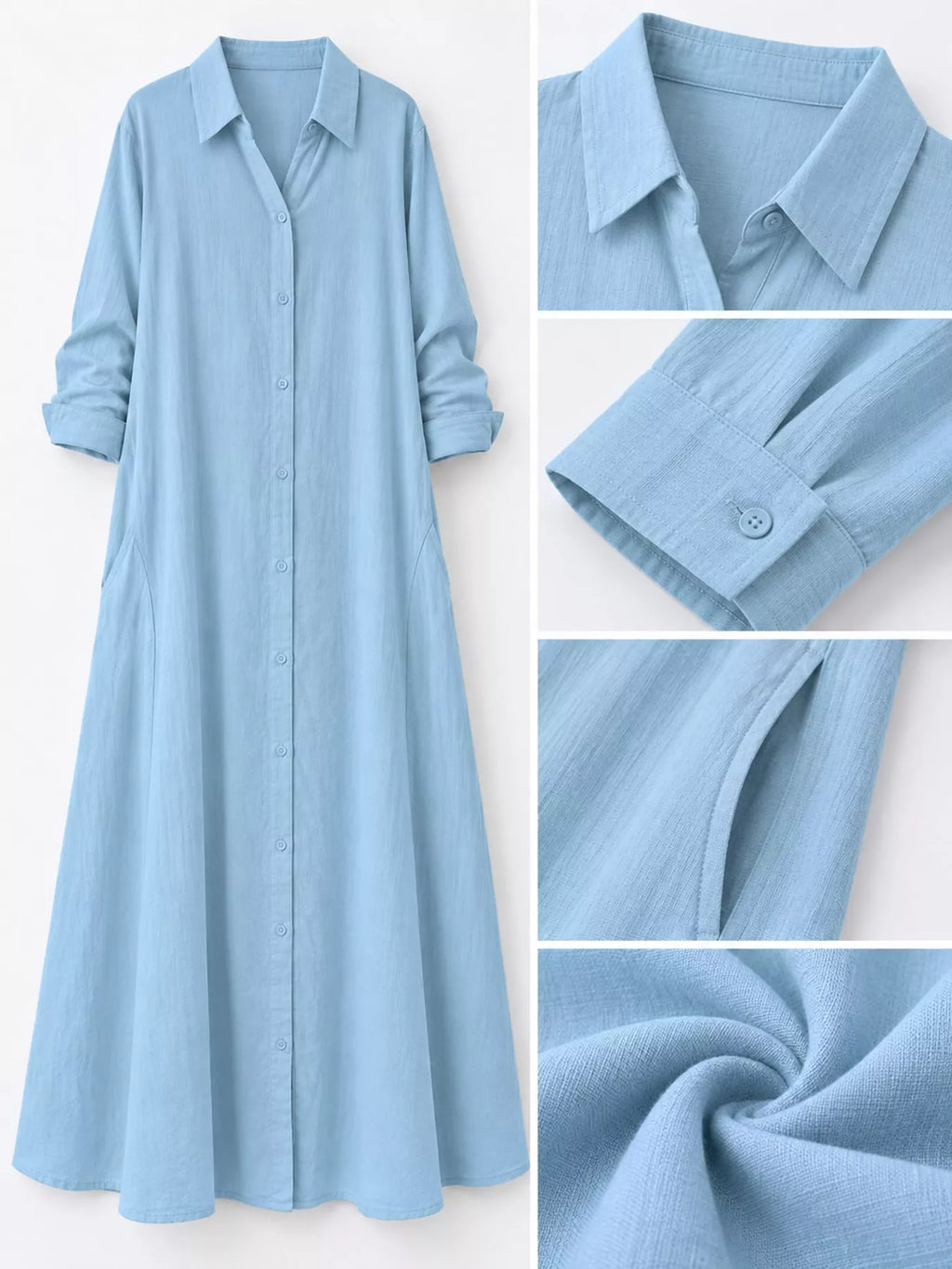 Full Size Button Front Long Sleeve Maxi Shirt Dress Plus (18)