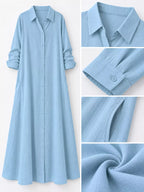 Full Size Button Front Long Sleeve Maxi Shirt Dress Plus (18)