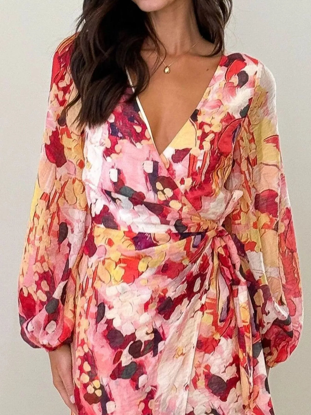 Surplice Long Sleeve Tie Waist Dress (4)