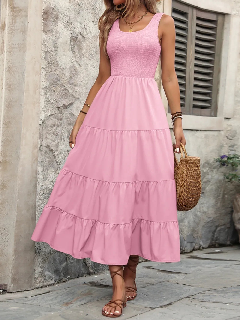 Smocked Scoop Neck Sleeveless Tank Dress (10)