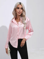 Leopard Collared Neck Long Sleeve Shirt