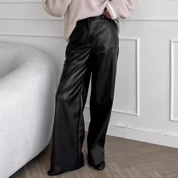 Retro Casual Black Leather Pants photo 3