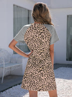 Leopard Round Neck Short Sleeve Mini Dress (2)