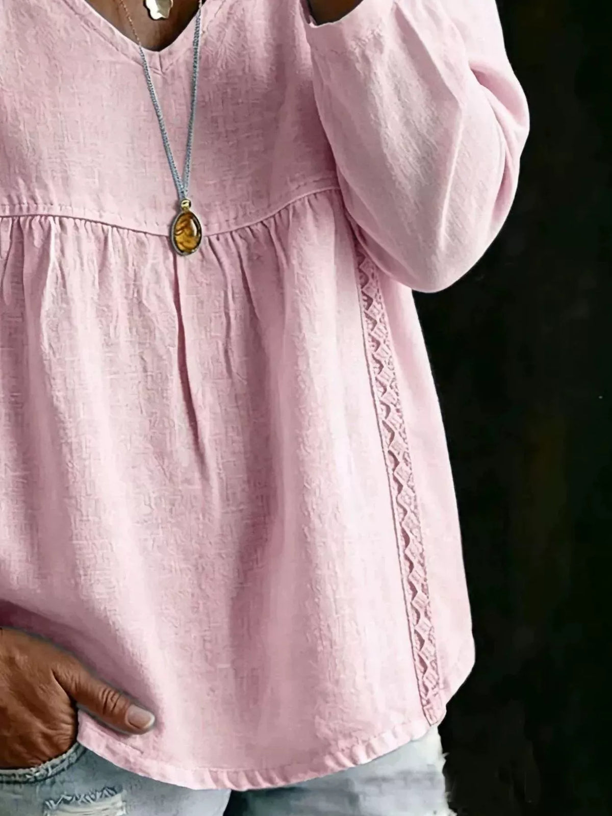Full Size V-neck Lace Trimmed Long Sleeve Blouse Plus (13)