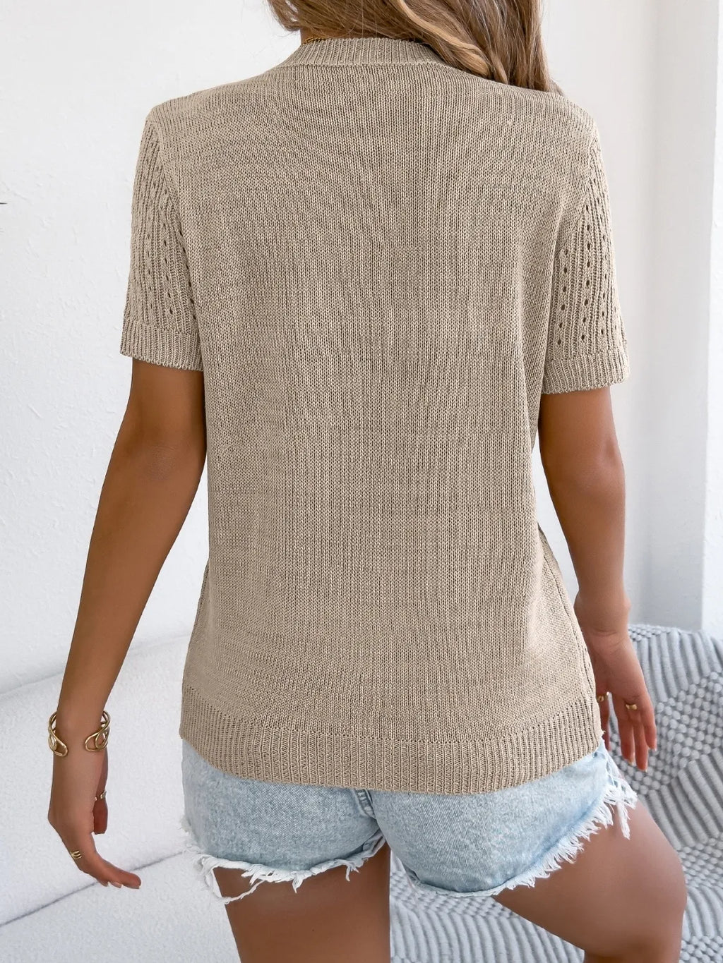 Button Up Short Sleeve Knit Cardigan (15)