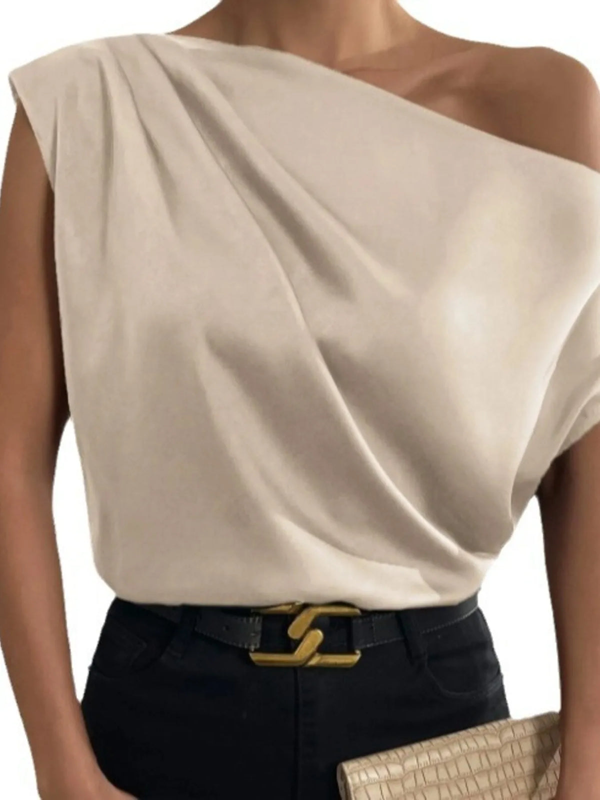 Asymmetrica One-shoulder Draped Blouse (8)