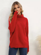 Slit Turtleneck Dropped Shoulder Sweater (9)