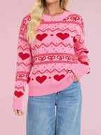 Heart Pattern Dropped Shoulder Sweater