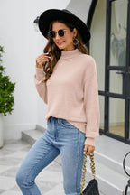Mock Neck Dropped Shoulder Long Sleeve Sweater (12)