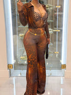 Printed Mesh Shirt Pants Set