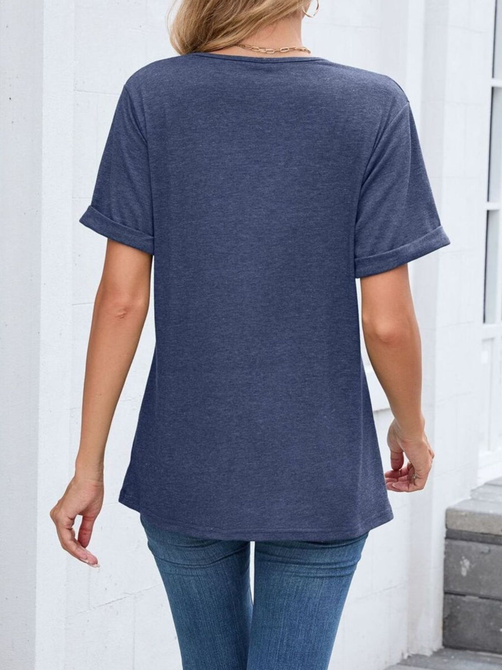 Casual V-neck Short Sleeve T-shirt (26)