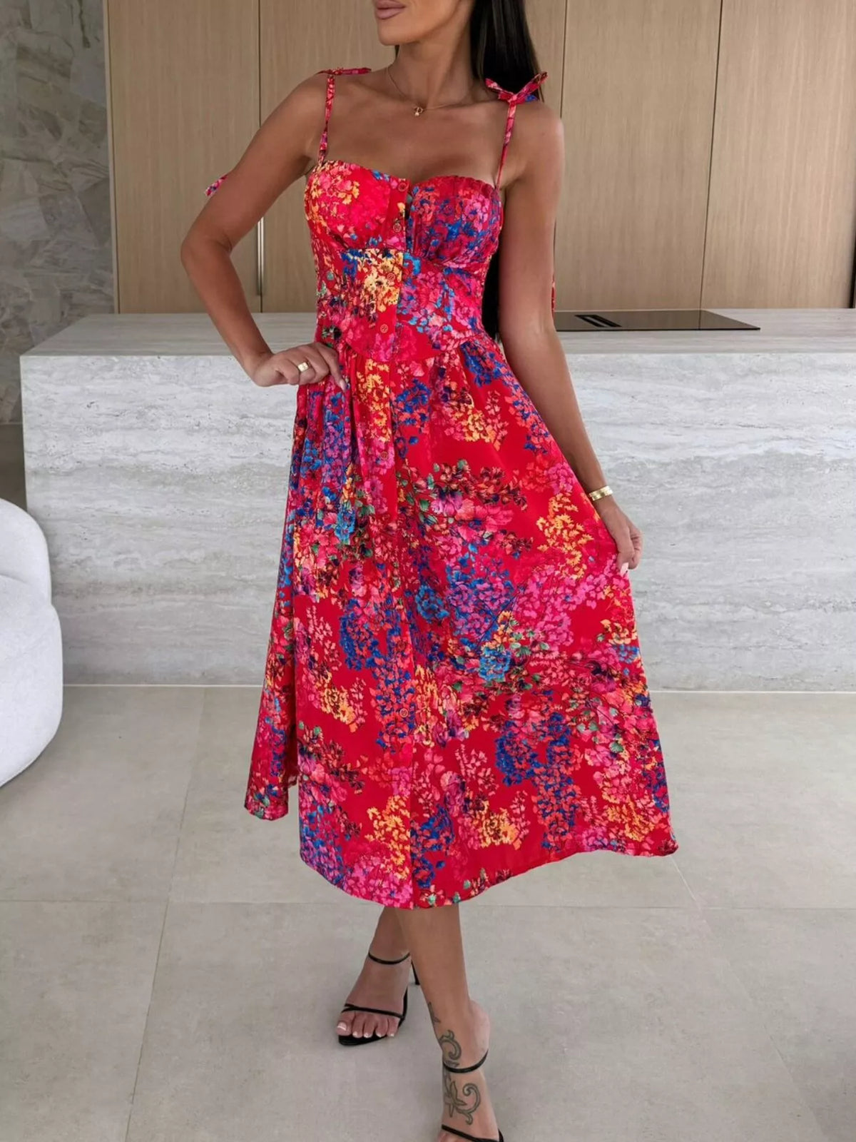 Printed Tie-strap Midi Dress (5)