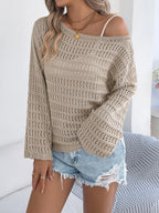 Openwork Boat Neck Long Sleeve Knit Cover Up (8)