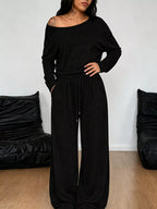 Full Size One-shoulder Top Drawstring Pants Set Plus (18)