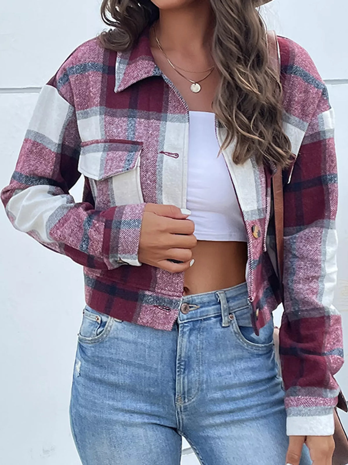 Plaid Button-up Cropped Jacket (26)