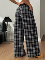 Plaid Wide-leg Pants Elastic Waistband (5)